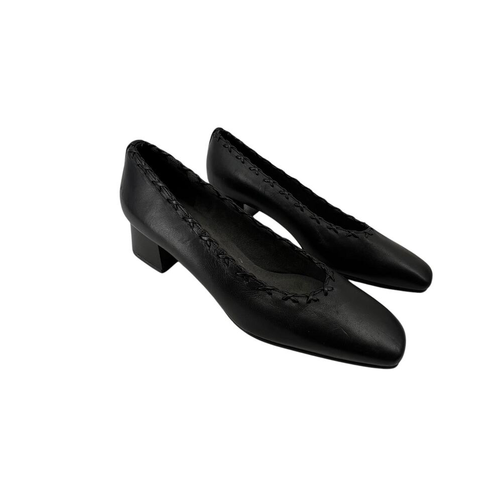 Stuart Weitzman Shoes Size 6 6M Block Heel Pumps Lace Detail Black Leather